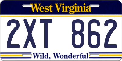WV license plate 2XT862