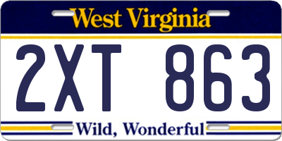 WV license plate 2XT863