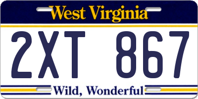 WV license plate 2XT867