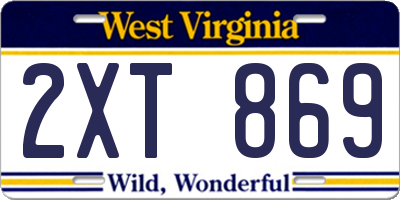 WV license plate 2XT869