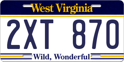 WV license plate 2XT870