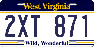 WV license plate 2XT871