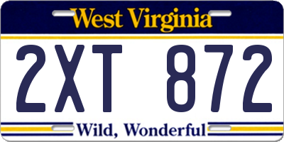 WV license plate 2XT872