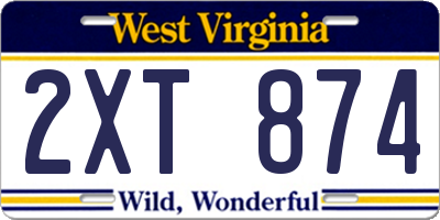 WV license plate 2XT874