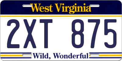 WV license plate 2XT875