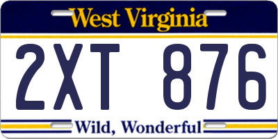 WV license plate 2XT876