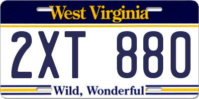 WV license plate 2XT880