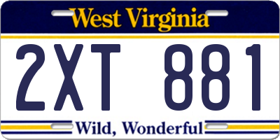 WV license plate 2XT881