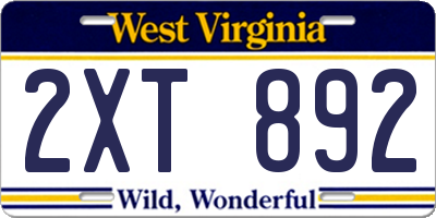 WV license plate 2XT892
