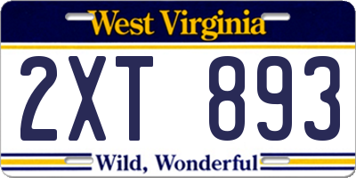 WV license plate 2XT893