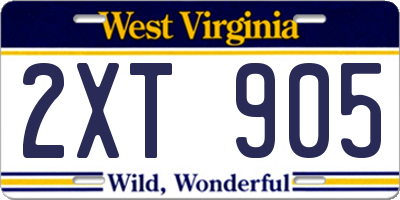 WV license plate 2XT905