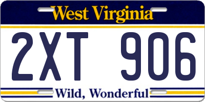 WV license plate 2XT906