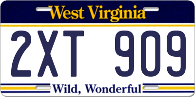 WV license plate 2XT909