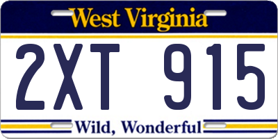 WV license plate 2XT915