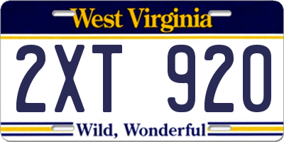 WV license plate 2XT920