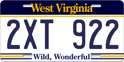 WV license plate 2XT922