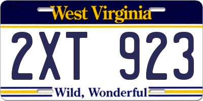 WV license plate 2XT923