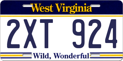 WV license plate 2XT924