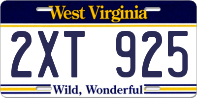 WV license plate 2XT925
