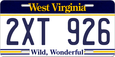 WV license plate 2XT926