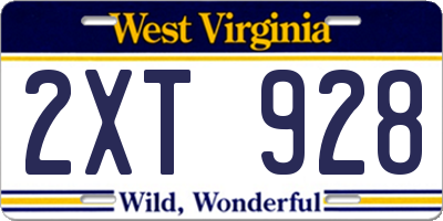 WV license plate 2XT928