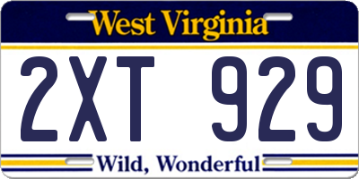 WV license plate 2XT929