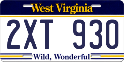 WV license plate 2XT930