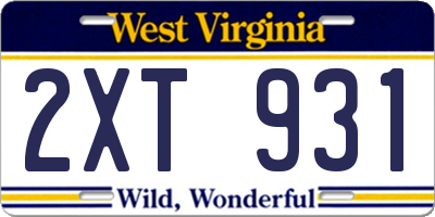 WV license plate 2XT931