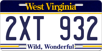 WV license plate 2XT932
