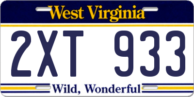 WV license plate 2XT933