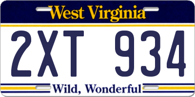 WV license plate 2XT934