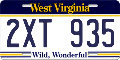 WV license plate 2XT935