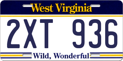 WV license plate 2XT936
