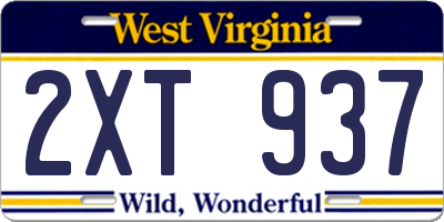 WV license plate 2XT937