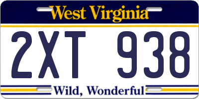 WV license plate 2XT938