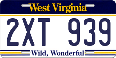 WV license plate 2XT939