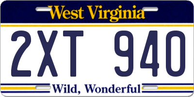 WV license plate 2XT940