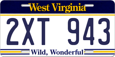 WV license plate 2XT943