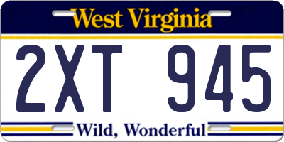 WV license plate 2XT945