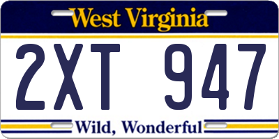 WV license plate 2XT947