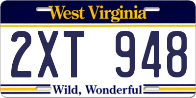 WV license plate 2XT948