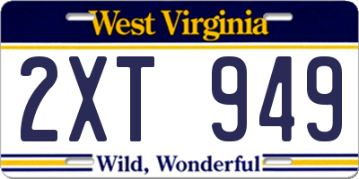 WV license plate 2XT949
