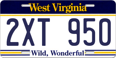 WV license plate 2XT950