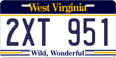 WV license plate 2XT951