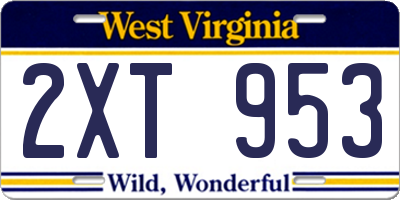WV license plate 2XT953