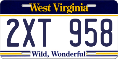 WV license plate 2XT958