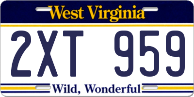 WV license plate 2XT959