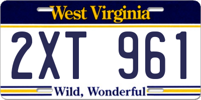WV license plate 2XT961