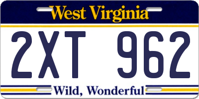 WV license plate 2XT962