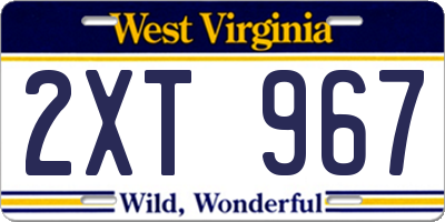 WV license plate 2XT967